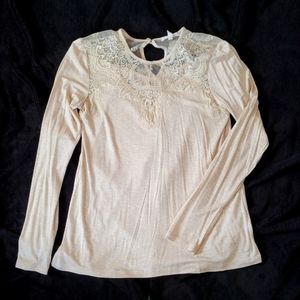 XS | Maurices Cream Lace Yoke Long Sleeve Top